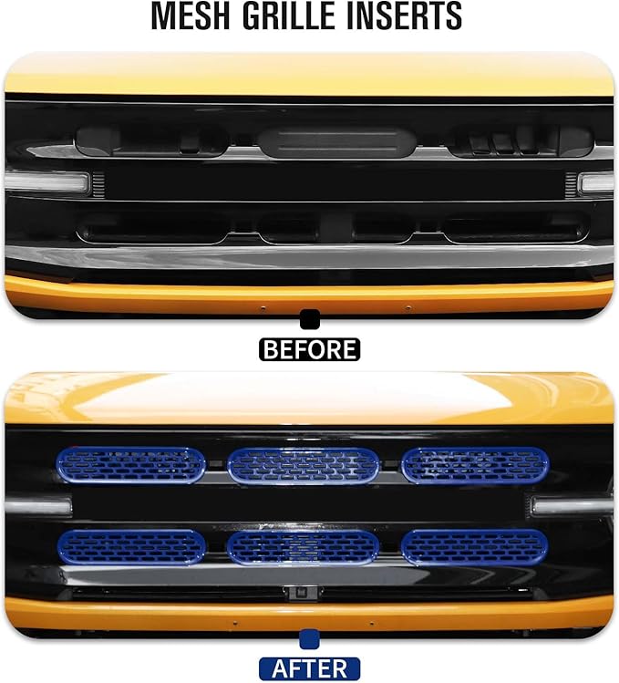 Jimen Compatible with Ford Bronco 2021-2023, 6PCS Front Grille Inserts Mesh Grill Cover Exterior Trim Accessories (Dark Blue)