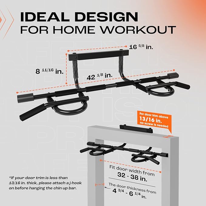 Yes4All Heavy Duty Doorway Pull-Up Bar - Multi-Grip, Solid Bar Construction