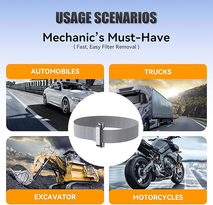 60200 Heavy Duty Strap Oil Filter Wrench, 1/2" Drive Web Strap Oil Filter Removal Tool, Fits Filters Up to 6.5" Diameter