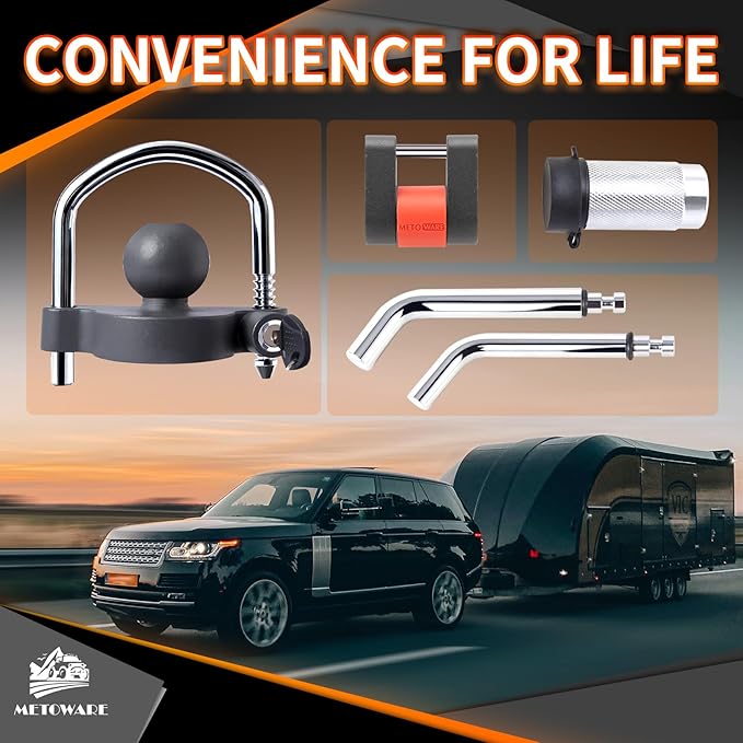 METOWARE Keyed Alike Trailer Hitch Lock Set, Fits 1-7/8", 2'' 2-5/16" Coupler, with 1/2'' and 5/8" Dia Dual Bent Pin Hitch Lock, 1/4'' Dia Span Coupler Lock