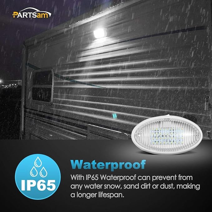 Partsam Oval LED RV Exterior Porch Utility Light with Switch 12v Replacement Light for RVs Boat Trailer Camper 5th Wheels White Base w/Snap-on Clear and Amber Lenses Surface Mount