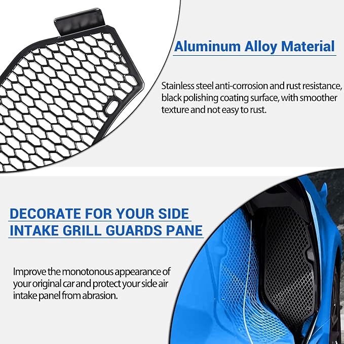 2PCS Upgrade Side Intake Mesh Grilles Insert,OEM Style Aluminum Driver and Right Passenger Side Radiator Air Intake Vent Guards Mesh Set Accessories for Corvette C8 Stingray Z51 2020+
