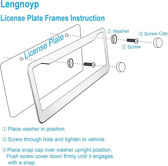 2PCS Chrome License Plate Frame, 2 Holes Silver Stainless Steel License Plate Frames, Universal Car License Plate Holder for Man, Licence Plate Frame and Screws, by Lengnoyp