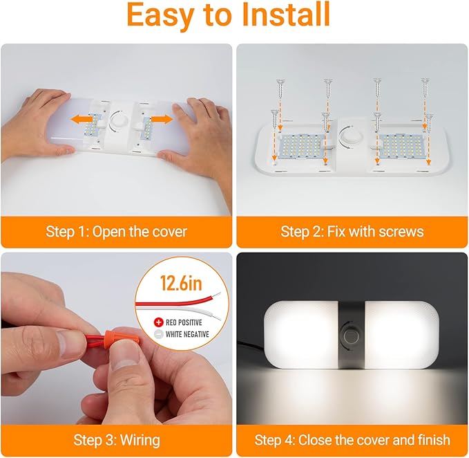 CT CAPETRONIX RV Lights Interior 1700LM, 3 Color TEM Camper Lights, Dimmable 12v Volt Led Lights Fixture, Ceiling Dome Light w Switch for Camper/Car/Trailer/Boat (Warm Cool Natural White) 2Pack