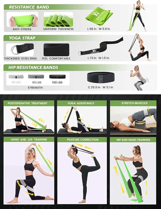 Yoga Starter Kit 12 in 1 - Yoga Set Include Yoga Mat, Foam Roller, 4 Resistance Bands, Yoga Blocks 2 Pack with Strap, 2 Peanut Massage Balls, Yoga kit and Sets for Beginners