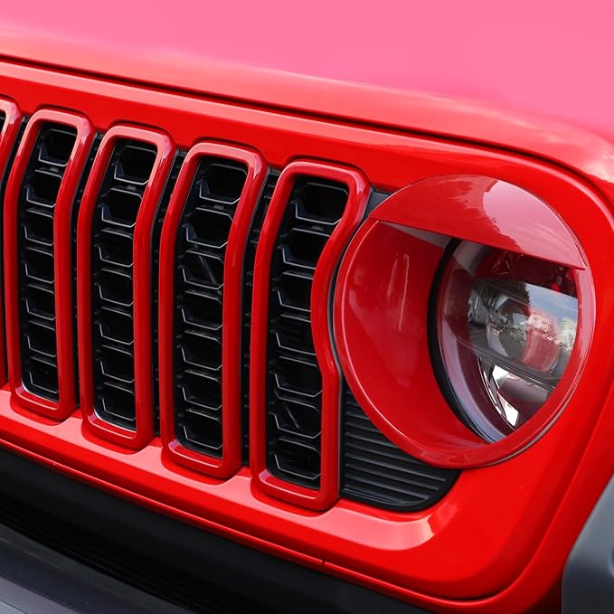 Front Grill Inserts Front Headlight Cover Kit fit for Jeep Wrangler JL JLU Gladiator JT 2024+ Exterior Accessories,Red