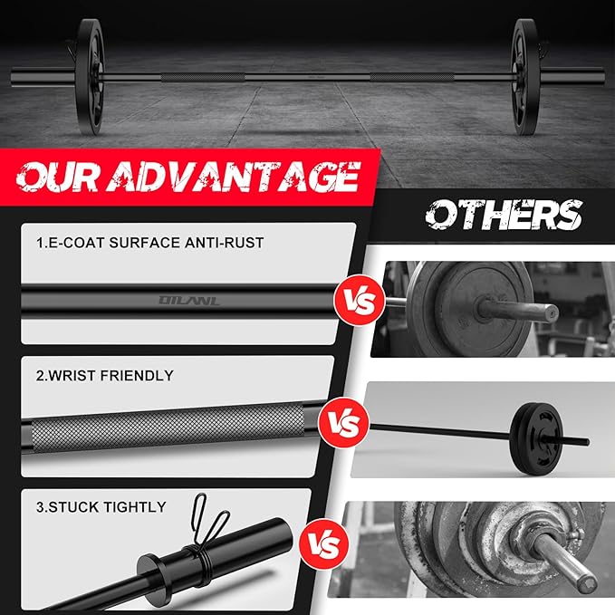 Olympic Barbell Bar 55", 2In-Weight Lifting Bar Standard Straight Barbell Bars for Bench Press/Hip Thrusts/Biceps/Lunges/Squat/Strength-Training Home Gym Weight Bar, 2 Collars(500lb Capacity)