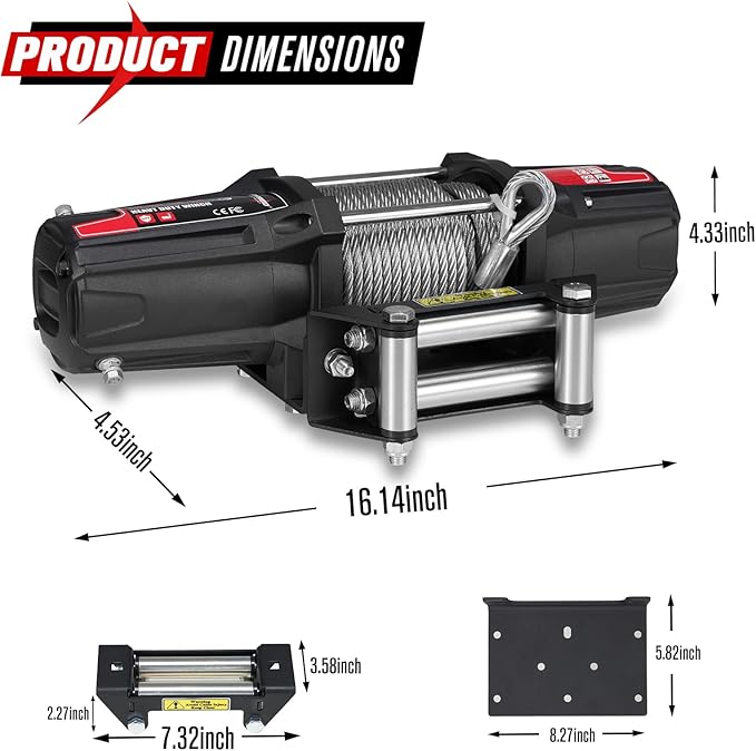FieryRed ATV/UTV Winch 12V 5500 lb Electric Winch with Steel Cable, with Wireless Remote Control Hawse Aluminium Fairlead & Mounting Bracket, Waterproof IP67