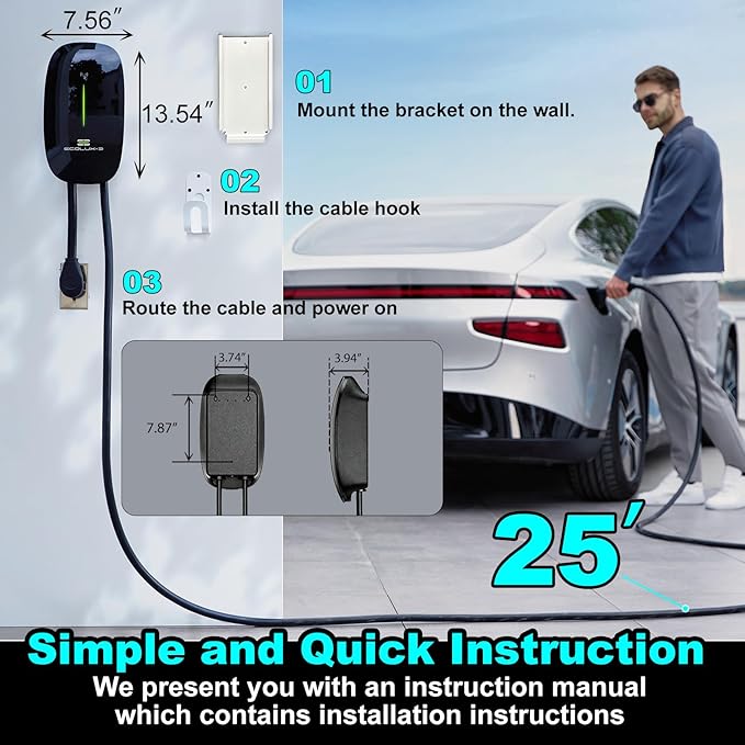 Level 2 EV Charger 40Amp - 9.6 KW 240V Home EV Charger, NEMA 14-50 Plug, Fast Car Charging Station J1772 25ft Cable UL FCC&Energy Star Certified, Smart Electric Vehicle Charging Stations