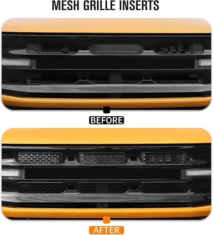 Jimen Compatible with Ford Bronco 2021-2023, 6PCS Front Grille Inserts Mesh Grill Cover Exterior Trim Accessories (Black)
