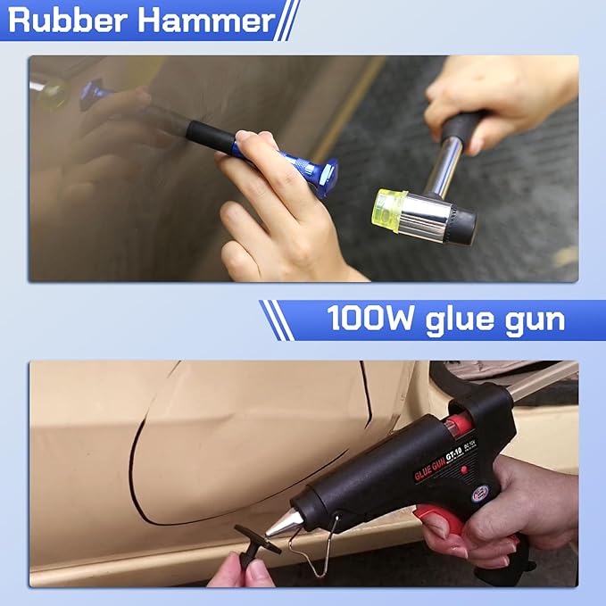 Paintless Dent Repair Kit, Car Dent Removal Tools with Adjustable Dent Lifter, Bridge Puller, Glue Gun & Tabs – Professional Auto Body Dent Puller Kit for Car, Hail & Door Dings
