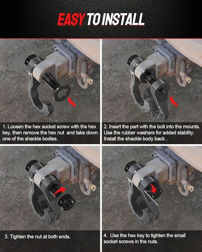 DAYDOOR 3/4" D Ring Shackles, Heavy Duty D Ring Shackles with 7/8 Pin, 45,000 lbs Break Strength Easy Open Towing Shackle for Off-Road Recovery, Winch, Trucks, Jeep, SUV & ATV (2 Pack)(Gray)