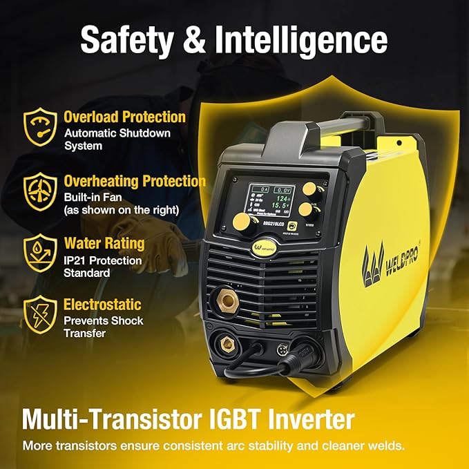 Weldpro 200A MIG Welder, 110V/220V Flux Core MIG Welder/MMA/TIG/Stick 5 in 1 Welding Machine with Spot Timer, IGBT Inverter Portable Gasless Welder Equipment, Aluminum Spool Gun Compatible