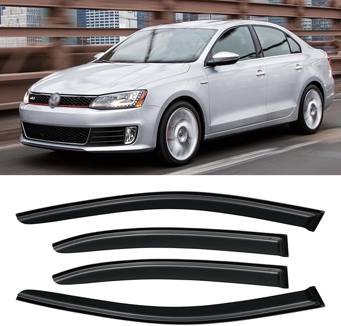 Window Rain Guards for 2011-2018 Volkswagen (VW) Jetta, Window Visor Guard Vent Shade Wind Deflector Rain Shield Protector Sun for 11-18 Jetta 2012 2013 2014 2015 2016 2017, Outside-Mount, 4PCS