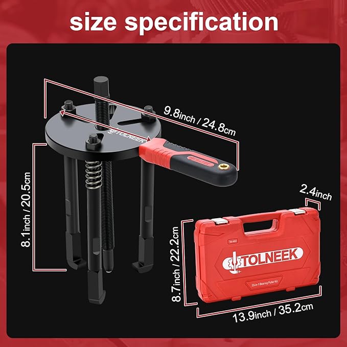 33-in-1 Bearing Puller Kit, Upgraded Heavy-Duty Wheel Bearing Removal Tool & Blind Hole Puller Set with Non-Slip Handle for Automotive, Industrial, Farm Use, Includes Portable Case