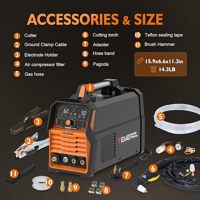 3 in 1 Plasma Cutter/LIFT TIG/Stick Welder,50Amp Plasma Cutter Machine 200A Stick and LIFT TIG Welder, Large LED Display IGBT 110/220V Dual Voltage Plasma Cutter Welder Combo