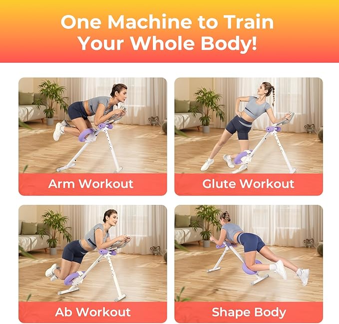 Ab Machine, Adjustable Ab Trainer Machine for Abs Workout at Home Gym, Foldable, Knee Protection, Abdominal Trainer for Stomach Workout