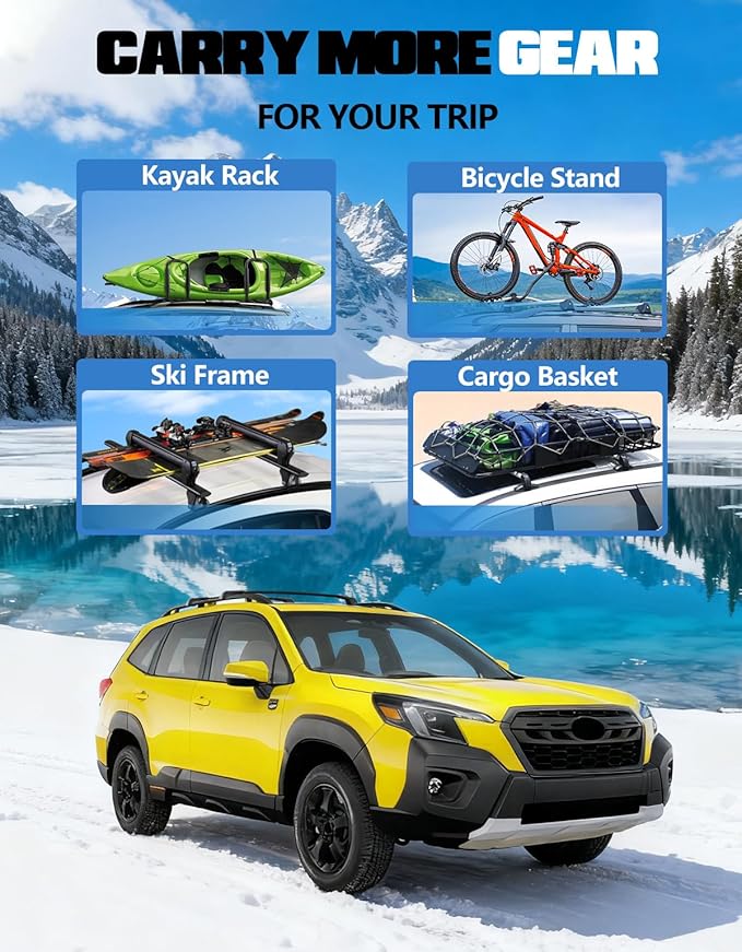 FengYu 300lb Lockable Roof Rack Cross Bars Compatible with Subaru Forester Wilderness 2022-2026, Heavy Duty Aluminum Roof Rails Crossbars Cargo Bars Canoe Rooftop Black Carrier Luggage