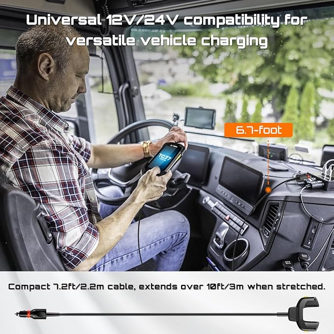 Slim Car Charger Cable for Zebra Symbol Handheld Barcode Scanners - Compatible with TC77, TC70, TC72, TC75, TC70X, TC75X, TC77HL, TC700K - Portable Vehicle Battery Charger, CHG-TC7X-CLA1-01