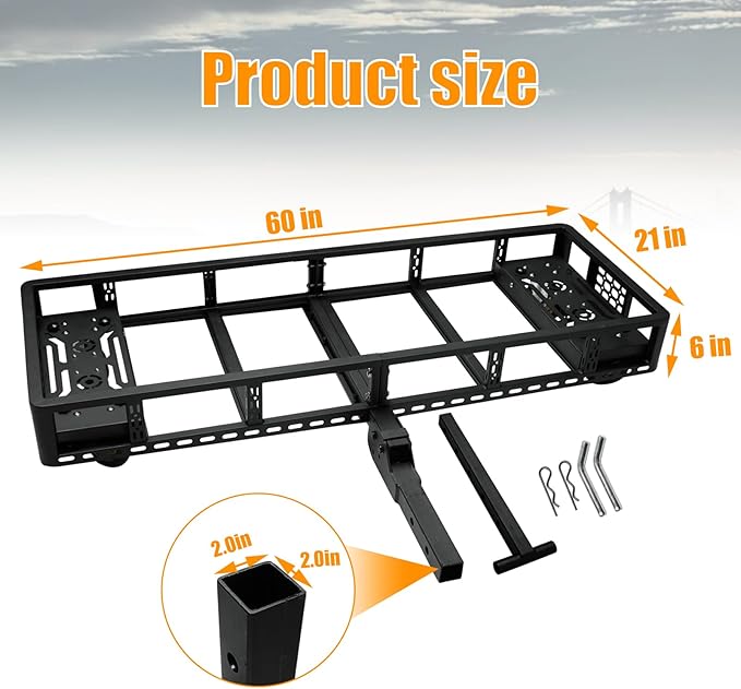 Folding Trailer Hitch Mount Cargo Basket Steel Luggage Carrier Rack Fits 2" Hitch Receiver for SUV Pickup Truck