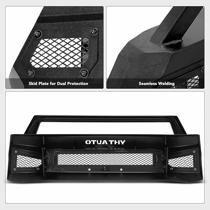 YHTAUTO Bull Bar Push Bar with Skid Plate Light Mount Fit Toyota 4Runner 2014-2024, Heavy Duty Steel Brush Guard for Truck Front Bumper w/o Winch Frame Textured Black Off Road Accessories