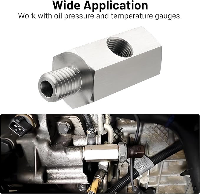 EVIL ENERGY M10*1.5 Oil Pressure Sensor Tee Adapter, Stainless Steel M10*1.5 Metric Female to Male Threaded Oil Pressure Adapter with 1/8 NPT Female Port, Gasket, Sliver