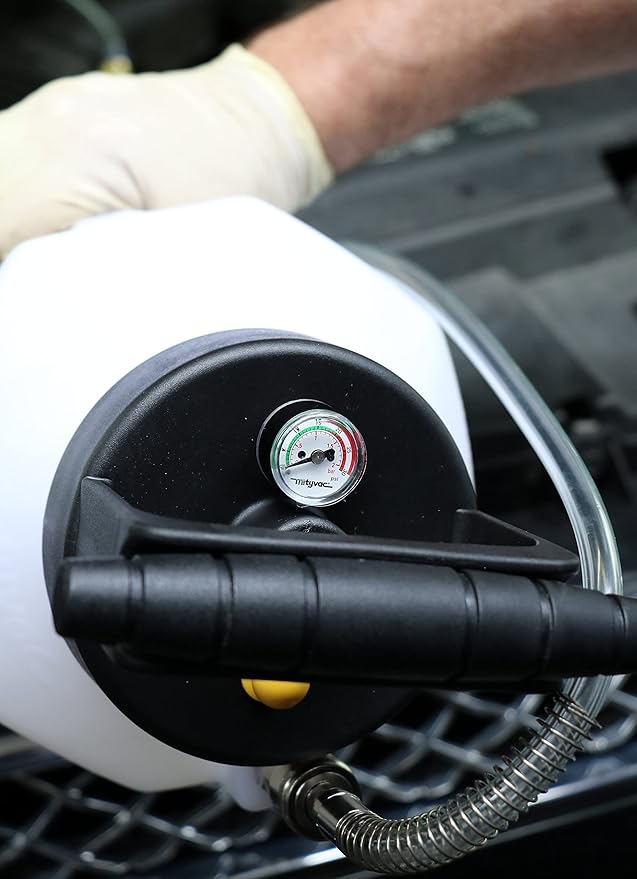 Mityvac MV6400 Fluid Dispensing System for Filling or Topping Fluids, 1.2 Gallon Reservoir, Manual Pump, Pressure Gauge and Relief Valve, Auto-shutoff Valves, 5' Hose with Flow Control Valve