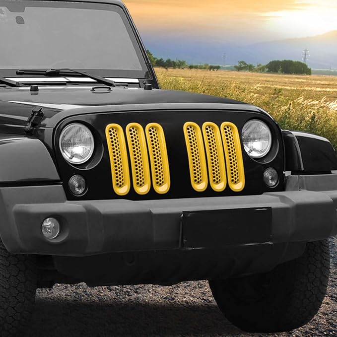 Mesh Grill Insert Grille Inserts Cover Fit for 2007-2018 Jeep Wrangler JK JKU(Yellow)