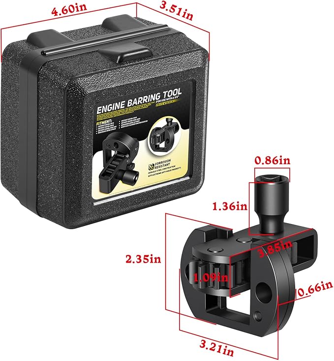 J-46392 Engine Barring Tool with Storage Box for Detroit Diesel DD13 DD15 DD16 MBE 4000/900,Fit for Mercedes Actros/Atego, MAN D25/28 – W904589046300 – Heat-Treated Carbon Steel Flywheel Cranking Tool