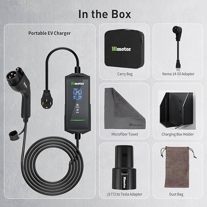 Tesla Charger 40Amp 9.6KW, Portable Level 2 EV Charger Adjustable Current with 2.4" LCD 25FT Cable, 110V-240V, NEMA 14-50 & 5-15 Plug, Compatible with Tesla Models 3/Y/S/X and J1772 Electric Cars