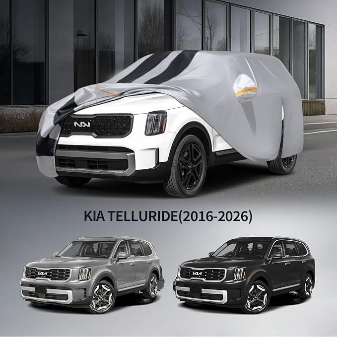 10 Layers Car Cover Custom Fit for Kia Telluride 2016-2026 100% Waterproof All Weather Automobiles, Gift with Towel, Heavy Duty Car Covers for Rain Sun UV Protection with Door Zipper.