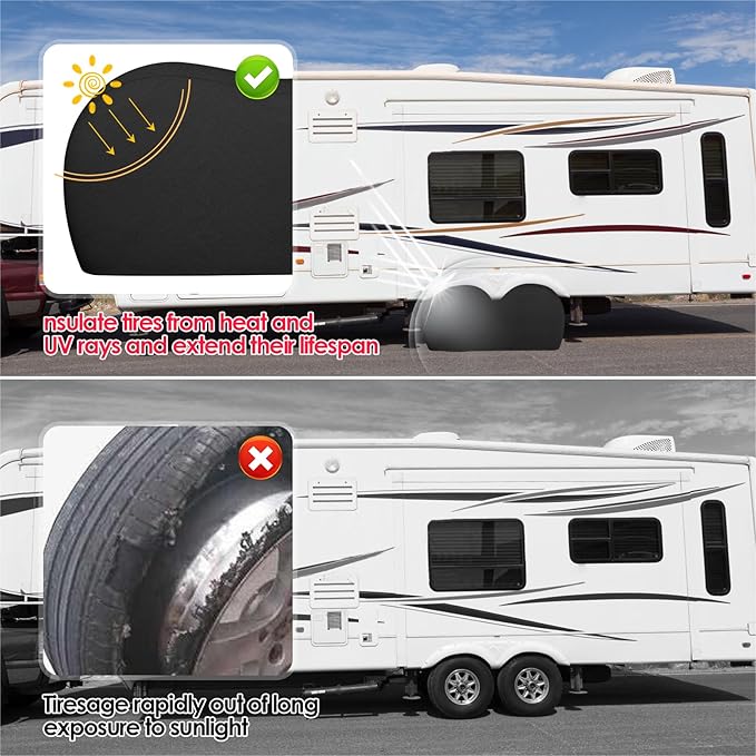K-Musculo RV Tire Covers, Dual Axle Wheel Cover Heavy-Duty Leather, 2 Pack RV Wheel Cover Fits 27"-29" Dia Tires Double Buckles, Suitable for, RV, Truck, Trailer, Universal for All Seasons.(Black)