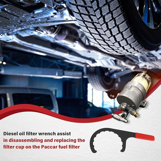 61060 Diesel Fuel Filter Wrench, compatible with Paccar Peterbilt and Diesels, Half-Moon Shaped Oil Filter Separator Tool Metal Filter Water Separator Wrench, 4.6 inch (Red)
