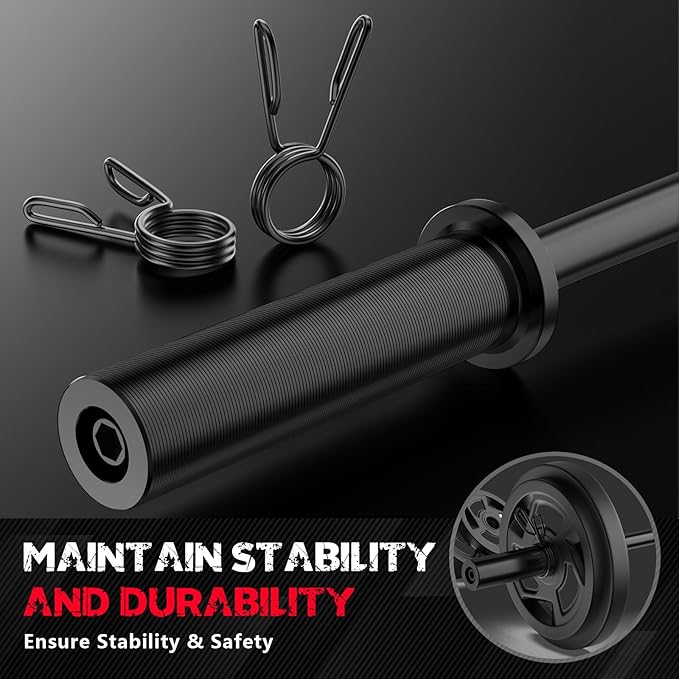 Olympic Barbell Bar 55", 2In-Weight Lifting Bar Standard Straight Barbell Bars for Bench Press/Hip Thrusts/Biceps/Lunges/Squat/Strength-Training Home Gym Weight Bar, 2 Collars(500lb Capacity)