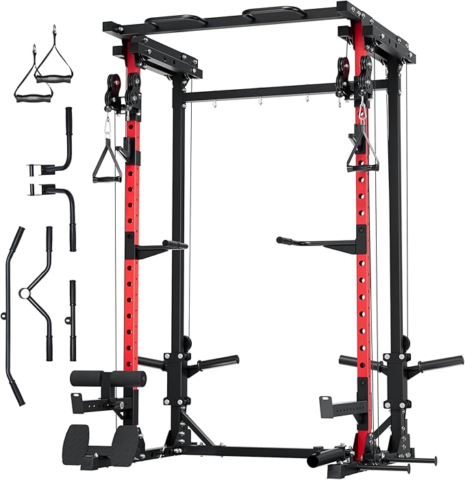 MAJOR FITNESS Drone3 Power Cage - Multi-Function Power Rack for Home Gym, Squat Rack with Pull-up Bar, Cable Crossover System, J-Hooks, for Strength Training, Heavy-Duty Steel Construction