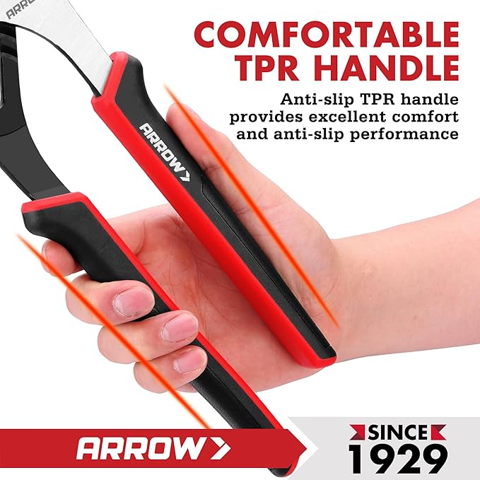 ARROW 12-Inch Groove Joint Pliers, Adjustable Water Pump Pliers with TPR Handle, High Carbon Steel Tongue and Groove Plier for Plumbing, Automotive and Household Repairs