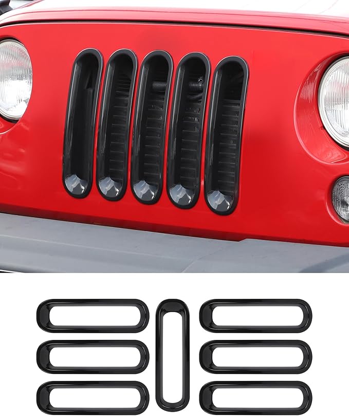 7Pcs Front Grille Inserts Guard for Jeep Wrangler JK 2007-2017 Black Front Mesh Grille Cover Guard Clip-in Trim Cover