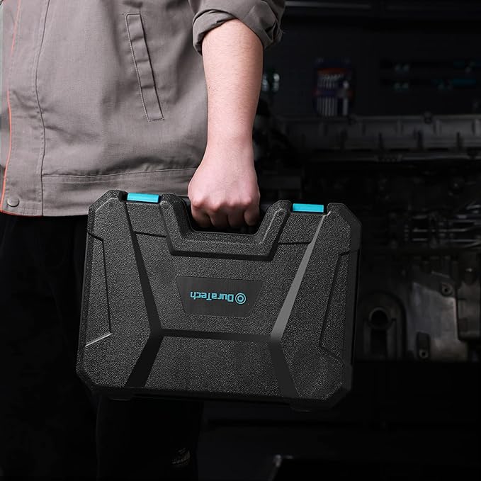 DURATECH 8-Piece Oil Filter Swivel Wrench Set, Wrenches Cover 2-3/4" to 5-1/4", 9" & 12" Adjustable Oil Filter Pliers, Universal 3-Jaw Removal Tool with 1/2" to 3/8" Adapter, Organized in Storage Case