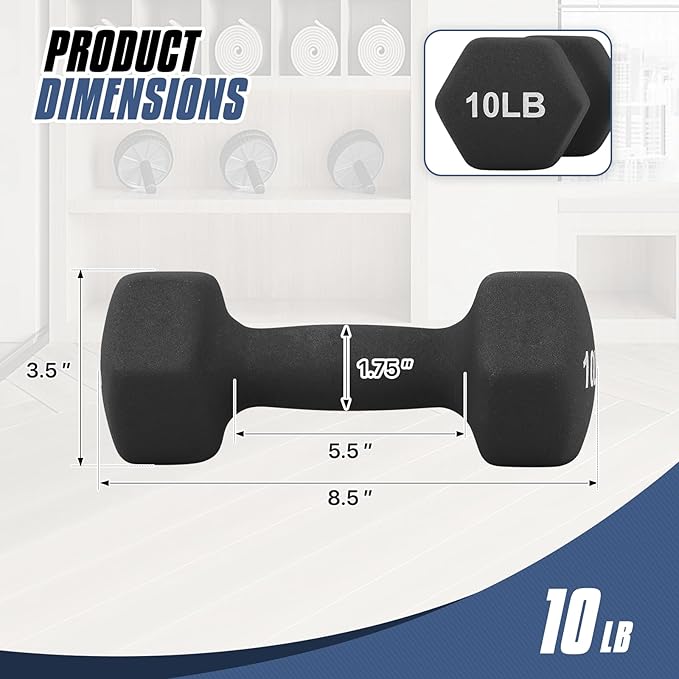 MADOG Dumbbell Set, Anti-Slip Neoprene Coated Hexagon Hand Weights for Home Gym Equipment Workouts Strength Training