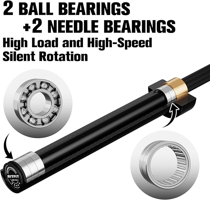 RITFIT 7FT Olympic Barbell for Strength and Weightlifting Training - 2 Inch Olympic Bar for Squat, Deadlift, Bench Press, Curl, Overhead Press - 500lbs/1000lbs/1500lbs Capacity