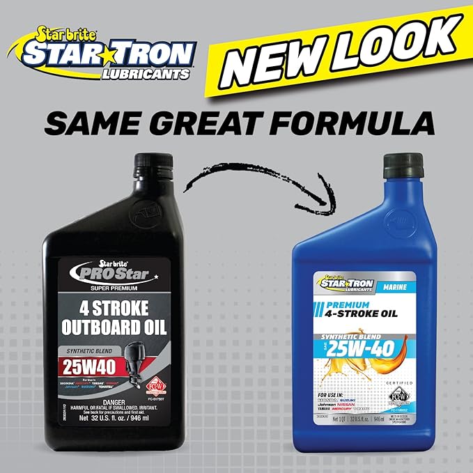 STAR BRITE Star Tron Premium 4 Stroke Marine Oil - 25W-40 Synthetic Blend Engine Oil for Outboards, Gasoline Inboards & Stern Drives - NMMA FC-W Certified, 32 OZ (028332)