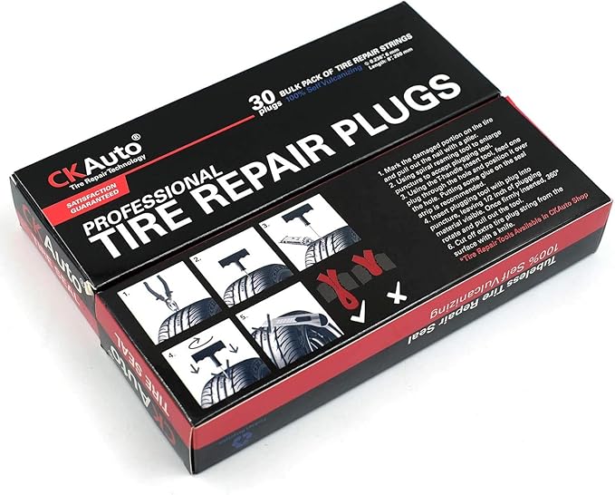 CKAuto 30pcs 8" Black Tire Repair Strings, Automotive Tool Tire Repair Plugs for Tubeless Off-Road Tires Car, Bike, ATV, UTV, Wheelbarrow, Mower