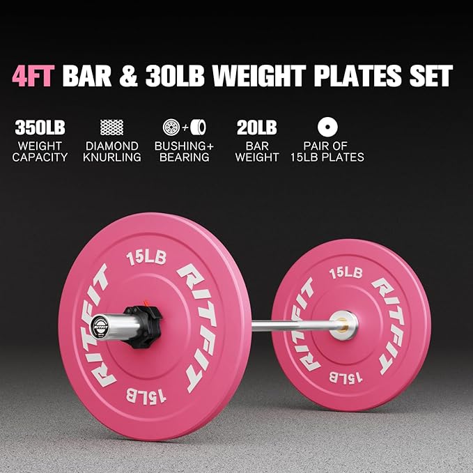 RitFit Barbell Weight Set - 4/6FT Olympic Barbell with Weight Plates (55-275LB Total) - Weightlifting Equipment for Squats, Curls, Deadlifts, Presses, Hip Thrusts