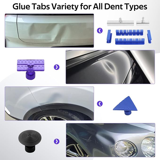 Paintless Dent Repair Kit with Slide Hammer – Auto Dent Puller Tool Set with Multi-Size Heads, Line Board,100W Glue Gun & Storage Bag for Car Door,Hood,Body,Roof