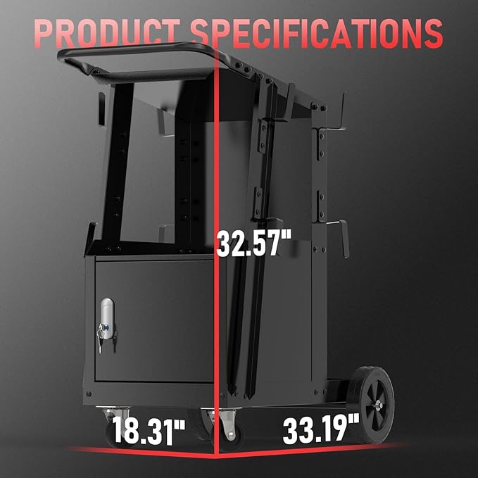 YESWELDER Welding Cart with Large Capacity Lockable Cabinet, for MIG/TIG/Stick Welders and Plasma Cutters, Heavy Duty 360° Swivel Wheels Welding Trolley