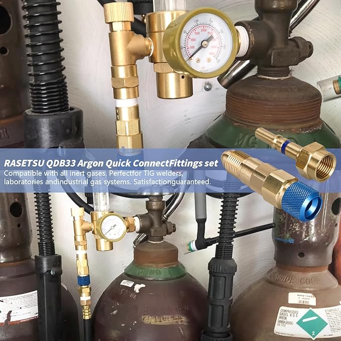 QDB33 Argon Quick Connect Fittings Set - 125 PSI Inert Gas Regulator & Hose Connector for TIG Welding (Male & Female)