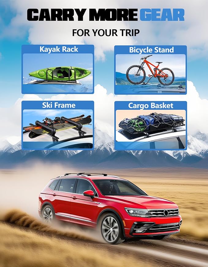 FengYu 330lbs Roof Rack Cross Bars Compatible with Volkswagen VW Tiguan 2018-2025 (Not for Limited) & Taos 2022-2025, Aluminum Lockable Roof Rails Crossbars Rooftop Cargo Bars Luggage Carrier