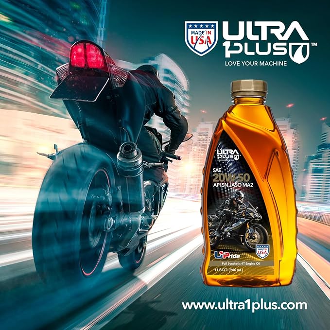 ULTRA 1PLUS 4T 20W-50 Full Synthetic Motorcycle Oil API SN JASO MA2-20W50 Motor Oil, 12 Quarts