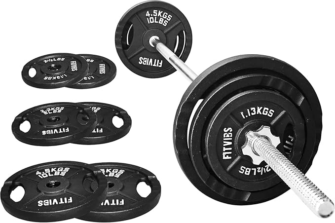 Cast Iron Standard Weight Plates Including 5FT Standard Barbell with Star Locks, 45-Pound Set (35 Pounds Plates + 10 Pounds Barbell), Multiple Styles