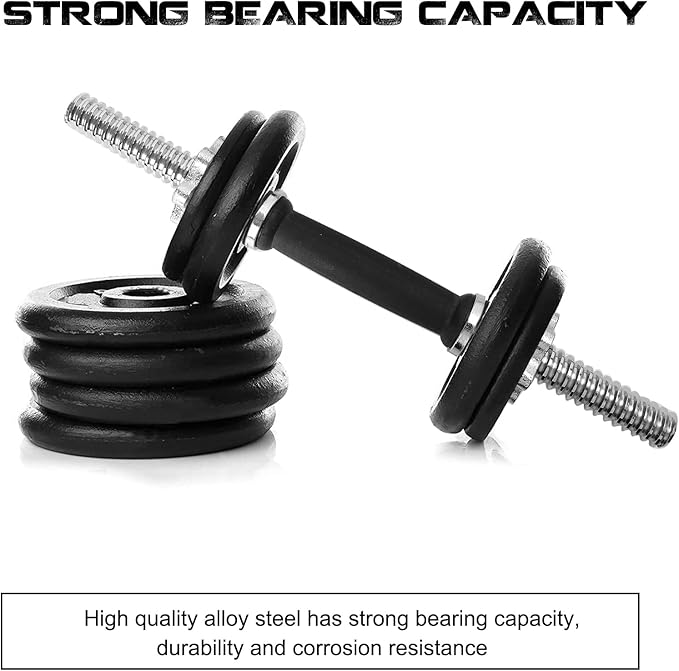 Threaded Dumbbell Rubber/Chrome Handles 1 Inch Pair, Adjustable Dumbbell Bar Handles, Fits Standard Weight Plates with 1” Diameter, for Gym Workouts, Exercise, Weightlifting, Sold in Pair